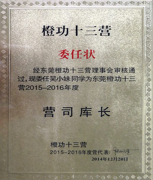 橙功十三营证书